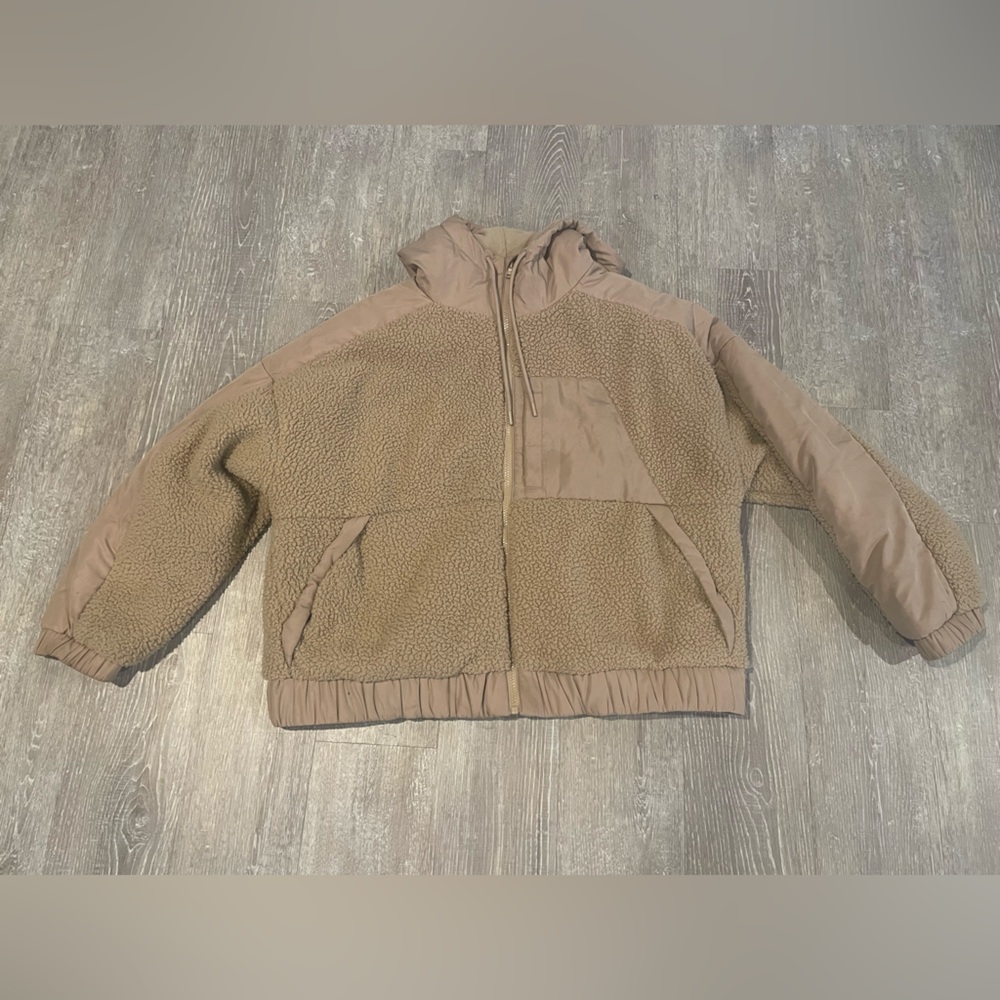 Hooded Sherpa Hybrid Jacket, color Mocha Taffy, size XL